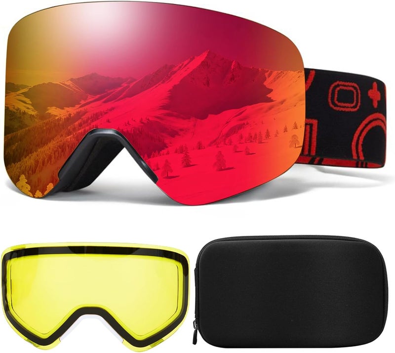 MXJ Gear Ski Goggles,OTG Snowboard Goggles Magnetic Interchangeable Lens,UV Protection Anti-fog,YH879B Snow Goggles for Men Women - Image 1